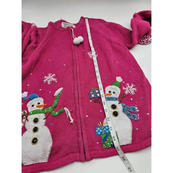 Tiara International Christmas Collection Women's XL Pink Snowman Zip Up Sweater - Picture 11 of 12